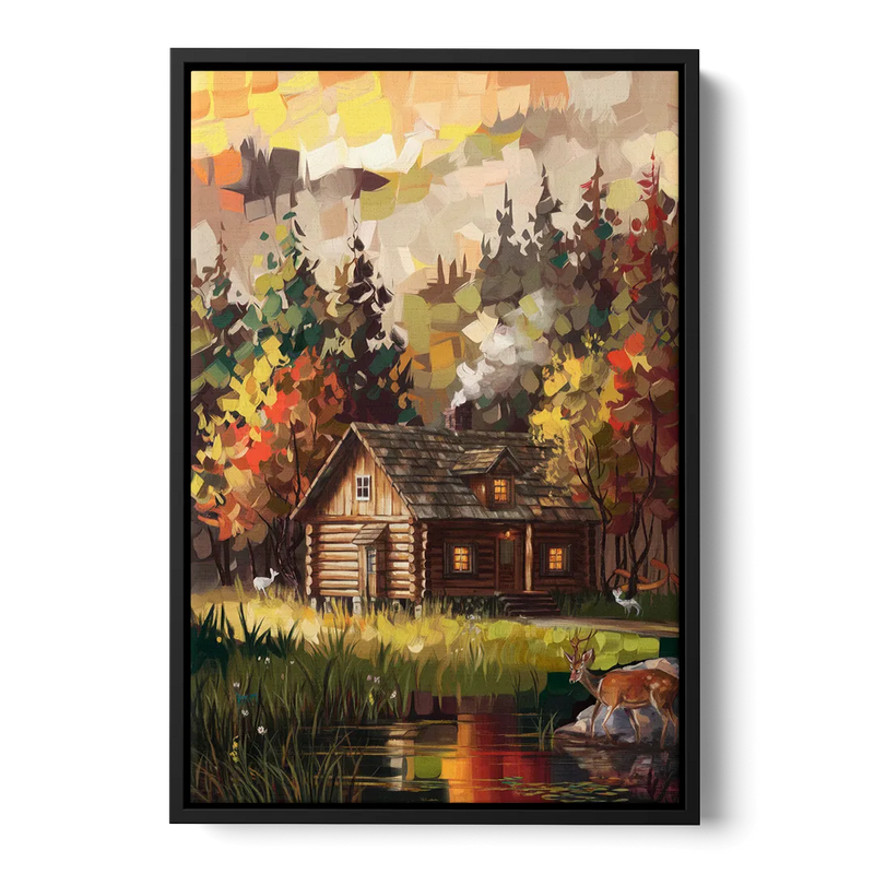 Gatlinburg Cabin in the Woods Rustic Front - Black Canvas Wall Art