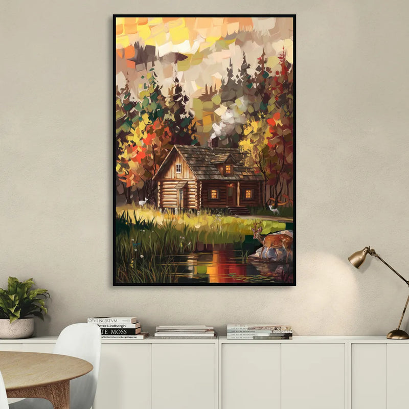 Gatlinburg Cabin in the Woods Rustic Living Room - Black Canvas Wall Art