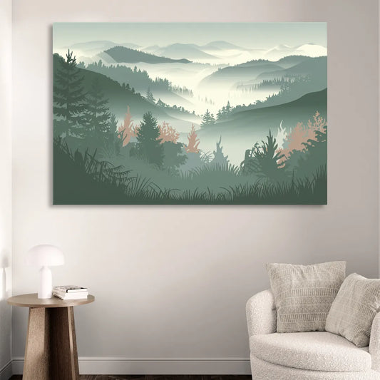 Gatlinburg Misty Mountain Landscape Living Room - Canvas Wall Art
