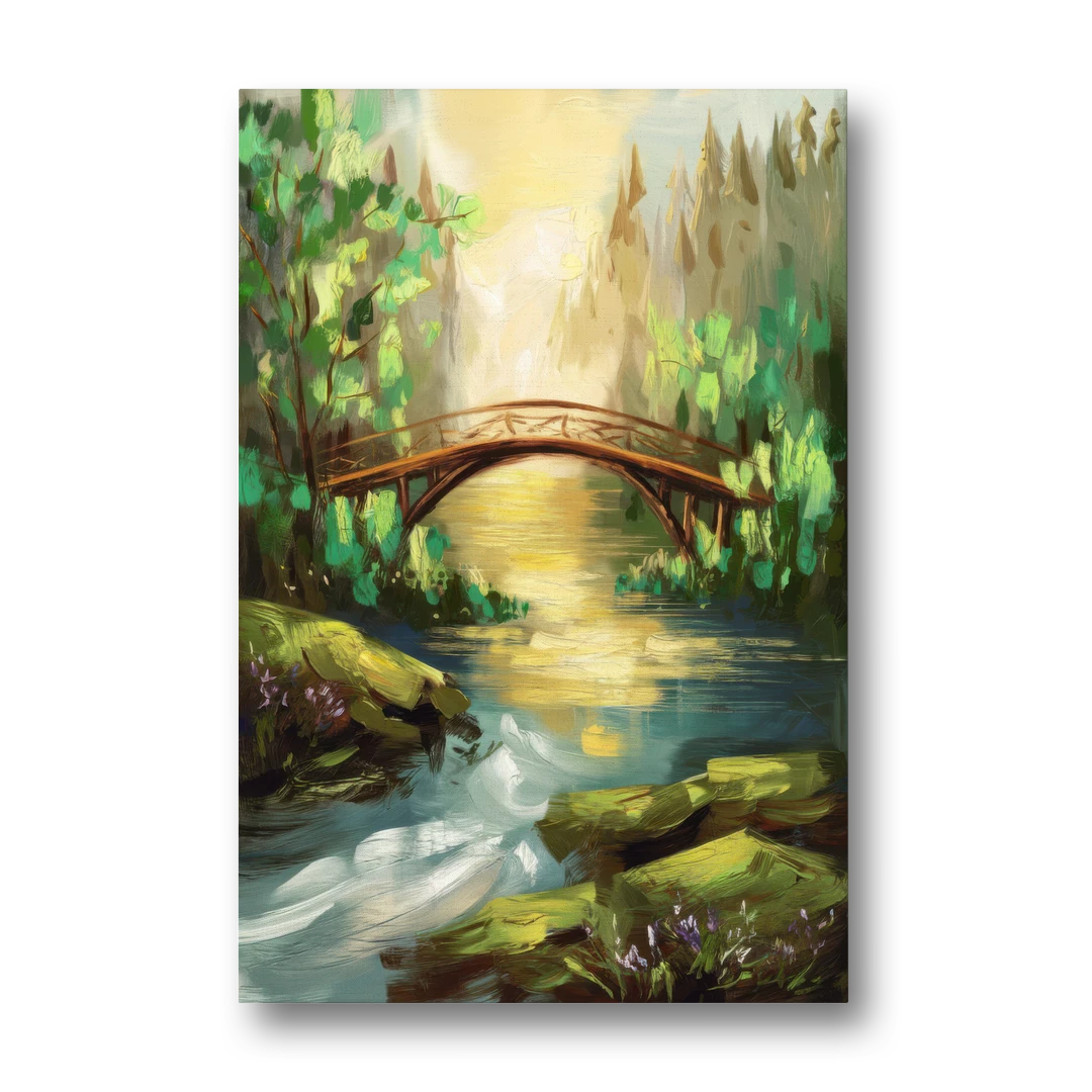 Gatlinburg River and Bridge Scene - Canvas Wall Art - Front