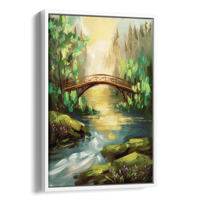 Gatlinburg River and Bridge Scene Side - White Canvas Wall Art