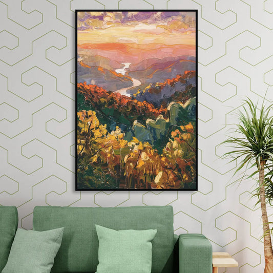 Gatlinburg Scenic Smoky Mountains Living Room - Black Canvas Wall Art