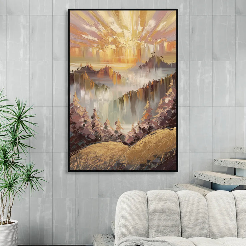 Gatlinburg Sunrise Over Mountains Living Room - Black Canvas Wall Art