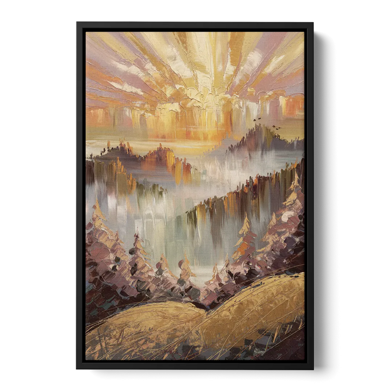 Gatlinburg Sunrise Over Mountains Front - Black Canvas Wall Art