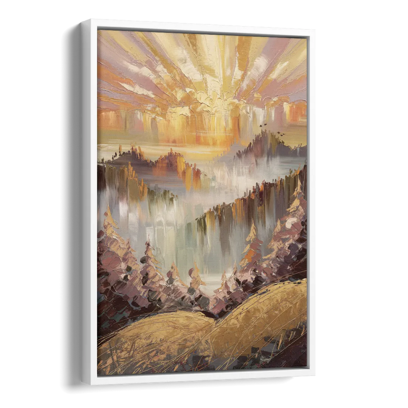 Gatlinburg Sunrise Over Mountains Side - White Canvas Wall Art
