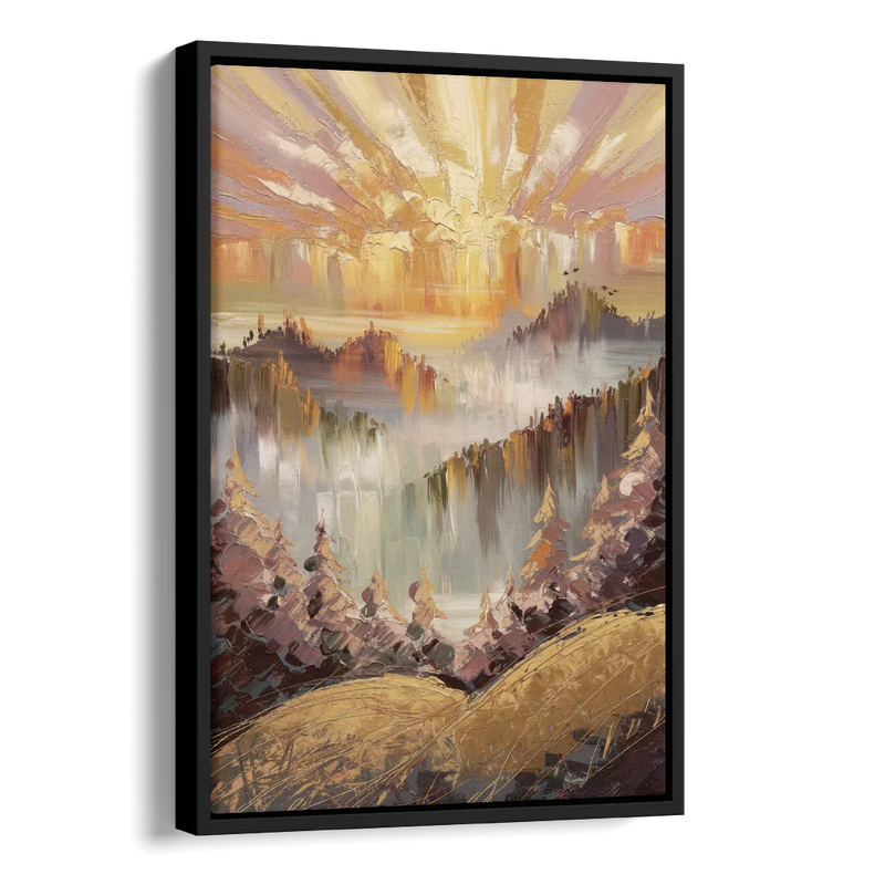 Gatlinburg Sunrise Over Mountains Side - Black Canvas Wall Art