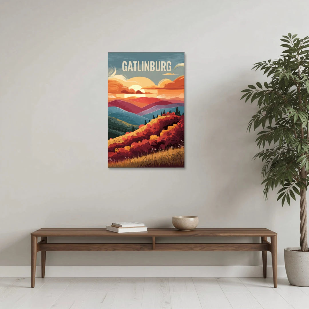 Gatlinburg Sunset Over Hills - Canvas Wall Art - Coffee Table - 24x36