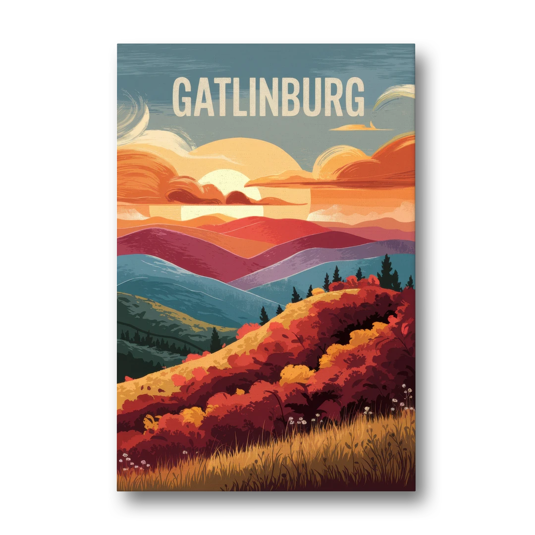 Gatlinburg Sunset Over Hills - Canvas Wall Art - Front