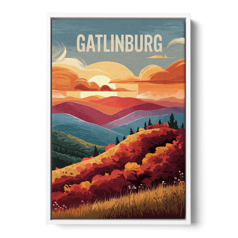 Gatlinburg Sunset Over Hills Front - White Canvas Wall Art