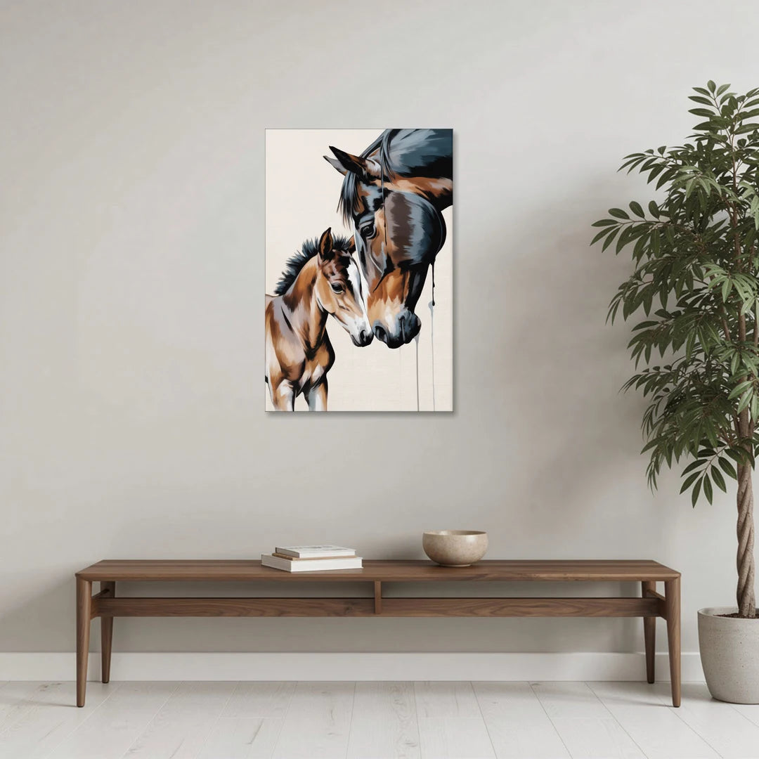 Gentle Horse and Foal Bonding - Canvas Wall Art - Coffee Table - 24x36