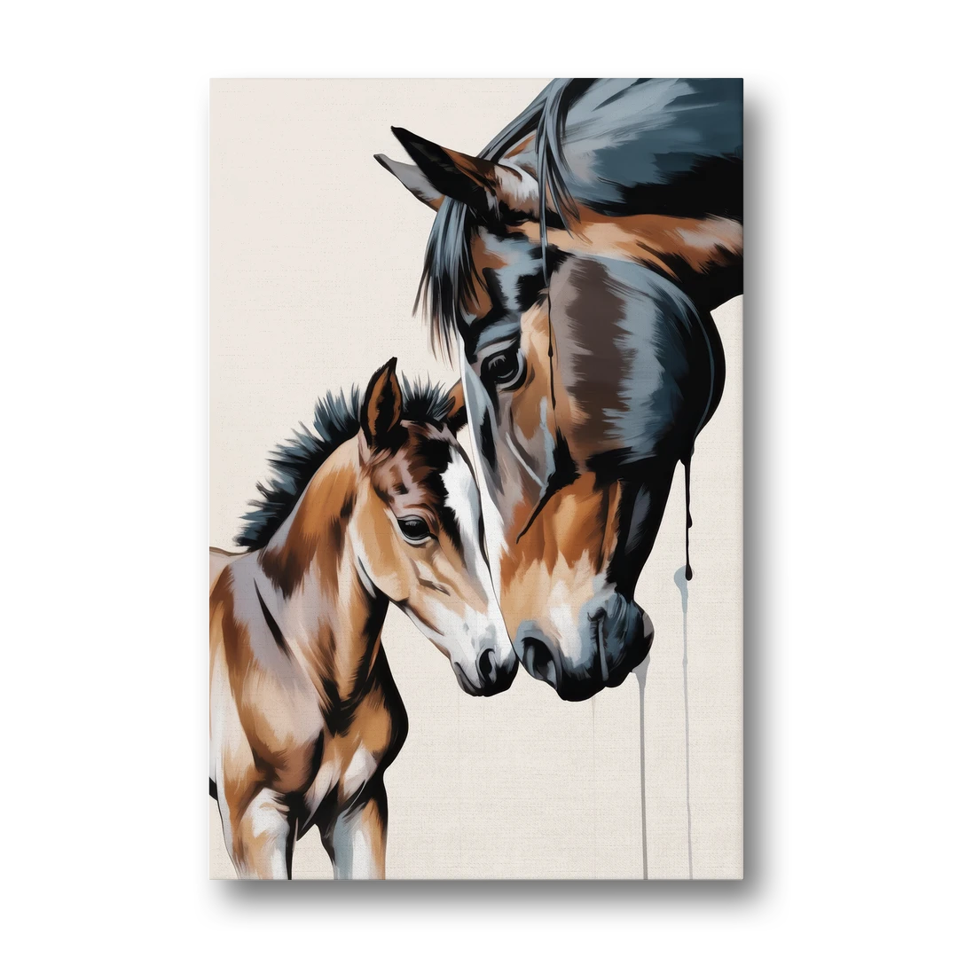 Gentle Horse and Foal Bonding - Canvas Wall Art - Front