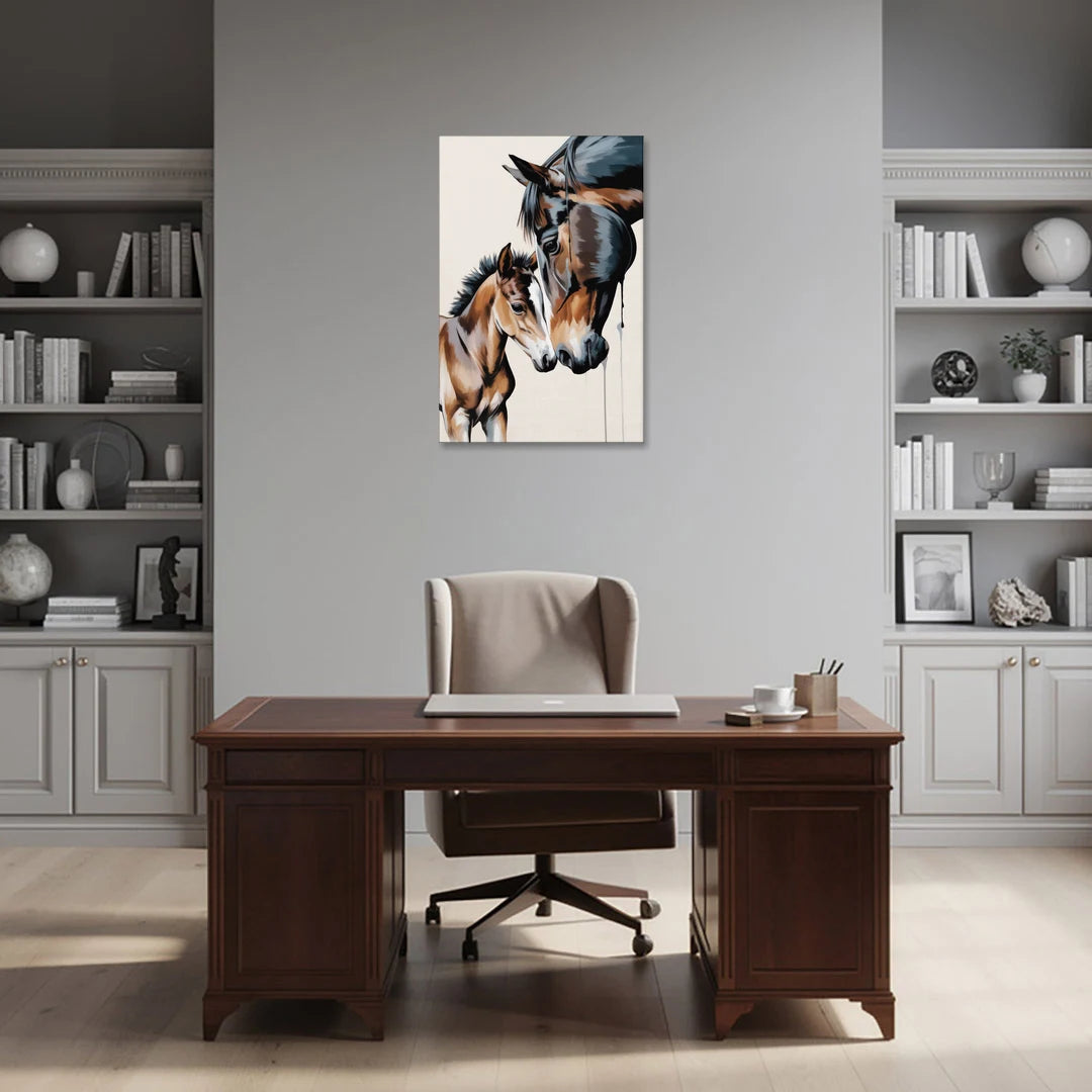 Gentle Horse and Foal Bonding - Canvas Wall Art - Office - 24x36
