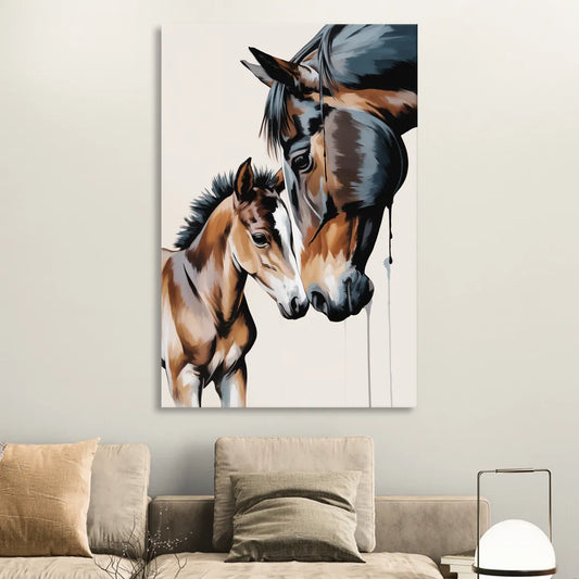 Gentle Horse and Foal Bonding Living Room - Canvas Wall Art