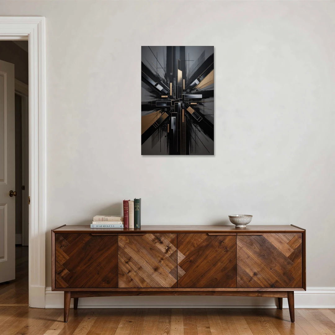 Geometric Cityscape Black Abstract - Canvas Wall Art - Coffee Table - 24x36