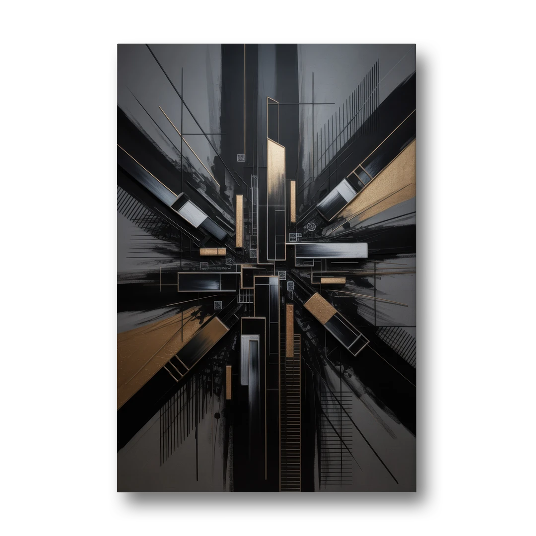 Geometric Cityscape Black Abstract - Canvas Wall Art - Front