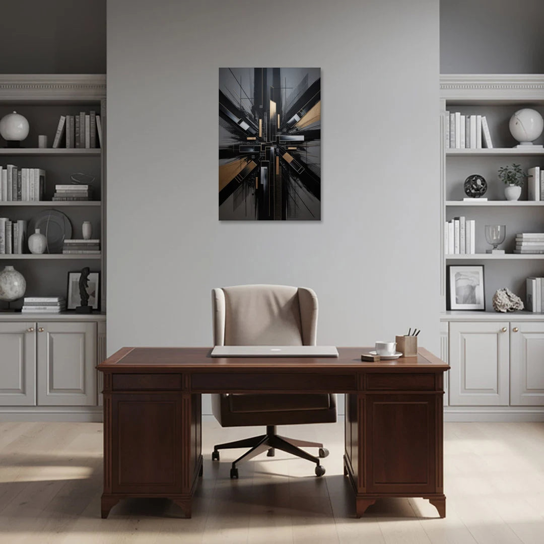 Geometric Cityscape Black Abstract - Canvas Wall Art - Office - 24x36