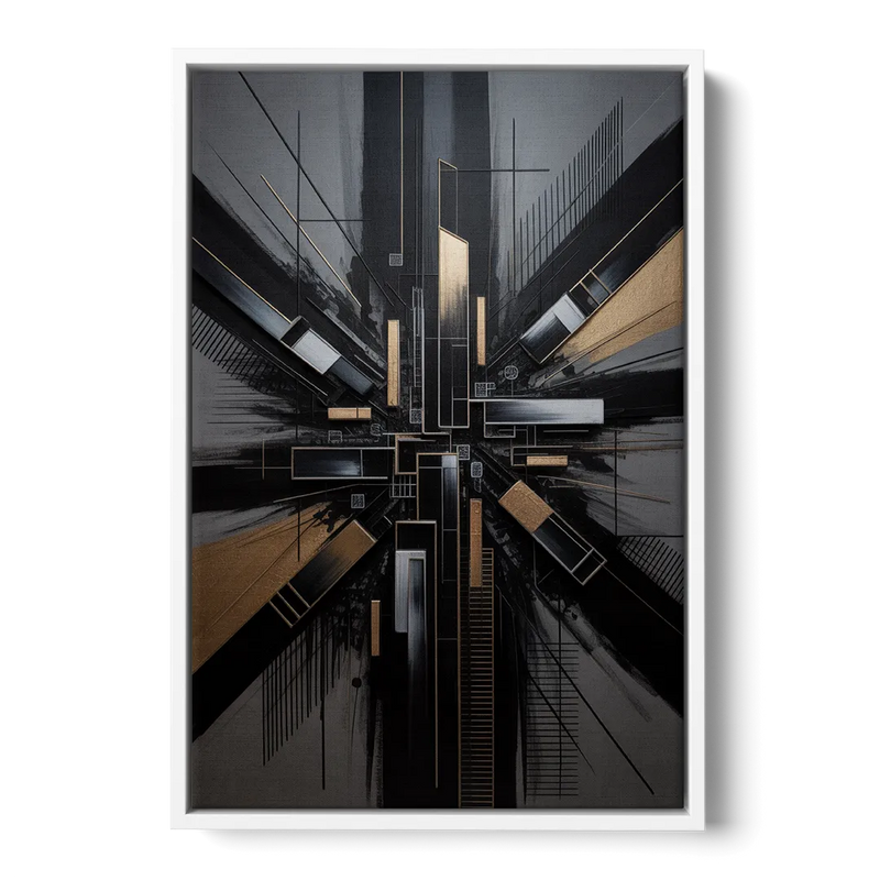 Geometric Cityscape Black Abstract Front - White Canvas Wall Art
