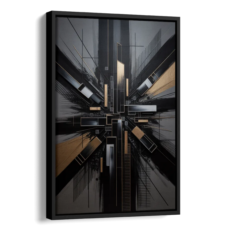 Geometric Cityscape Black Abstract Side - Black Canvas Wall Art