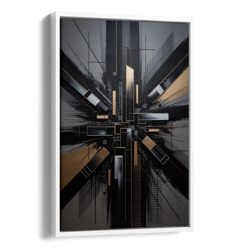 Geometric Cityscape Black Abstract Side - White Canvas Wall Art