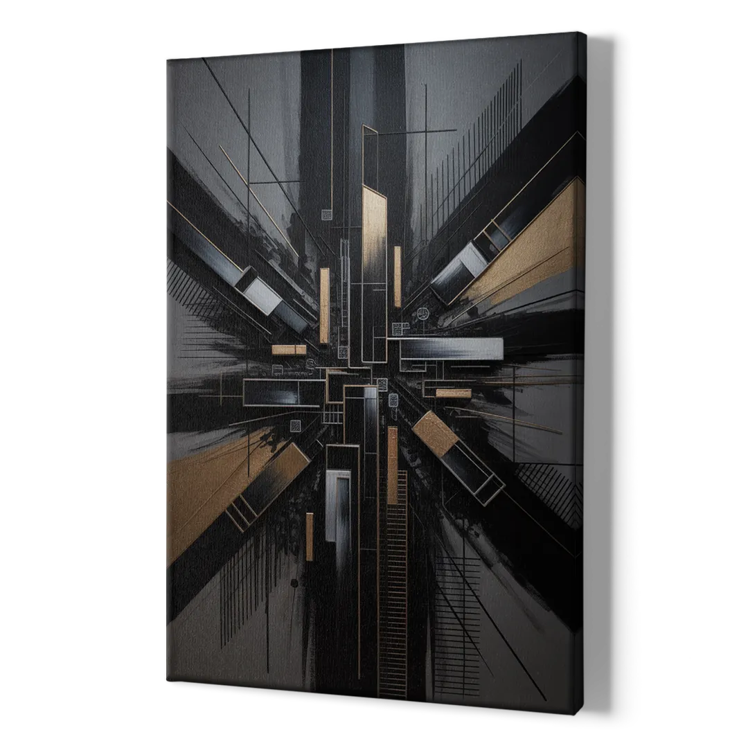 Geometric Cityscape Black Abstract - Canvas Print Art Sides