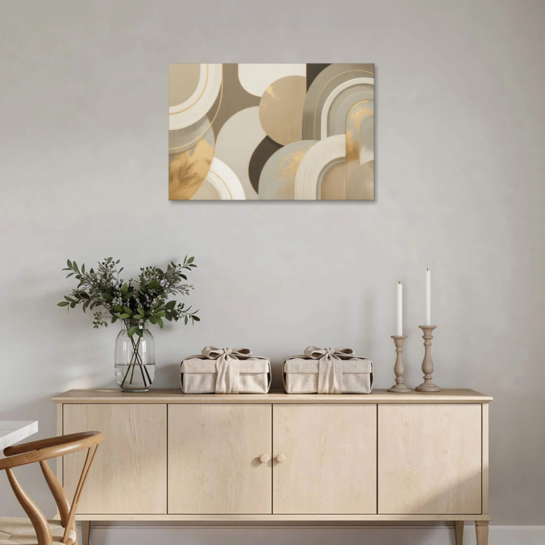 Geometric Elegance Beige Abstract - Canvas Wall Art - Coffee Table - 36x24