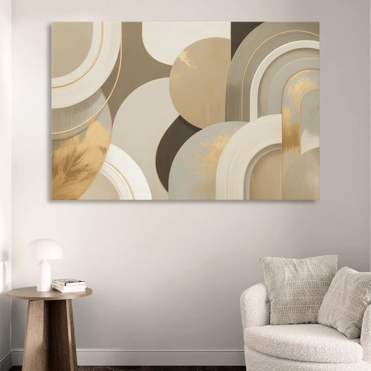 Geometric Elegance Beige Abstract Living Room - Canvas Wall Art