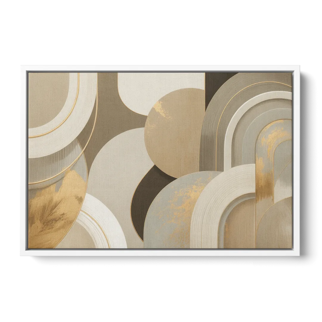 Geometric Elegance Beige Abstract - White Frame Canvas