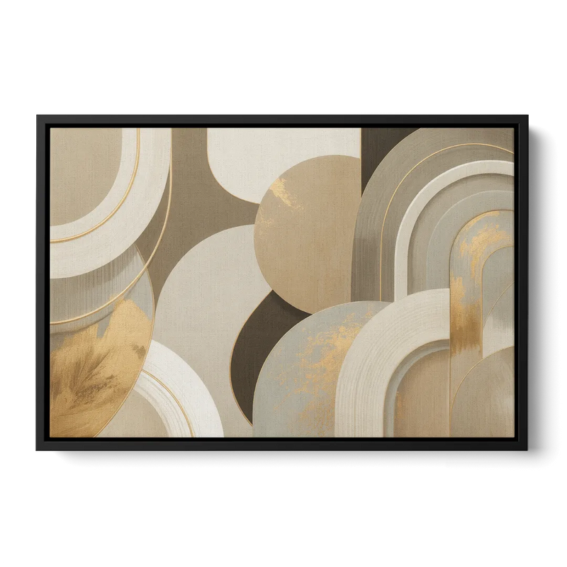 Geometric Elegance Beige Abstract Front - Black Canvas Wall Art