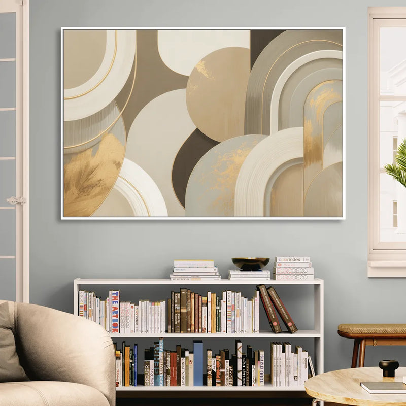 Geometric Elegance Beige Abstract Sitting Room - White Canvas Wall Art
