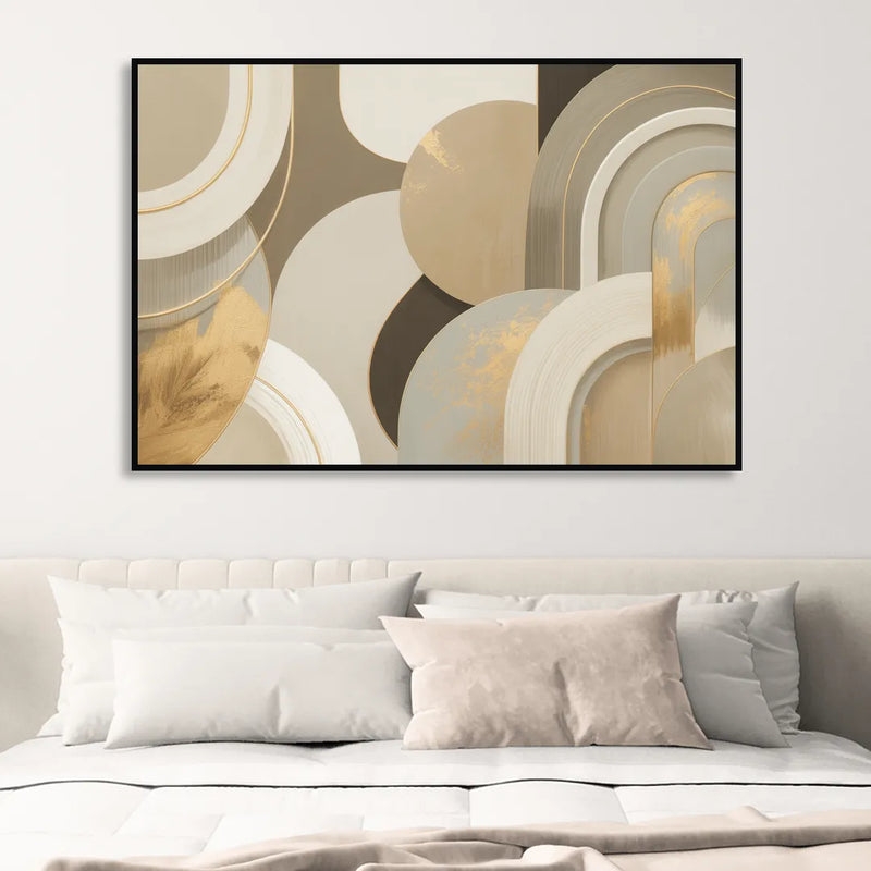 Geometric Elegance Beige Abstract Sitting Room - Black Canvas Wall Art