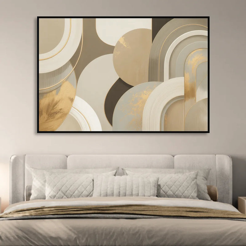 Geometric Elegance Beige Abstract Living Room - Black Canvas Wall Art