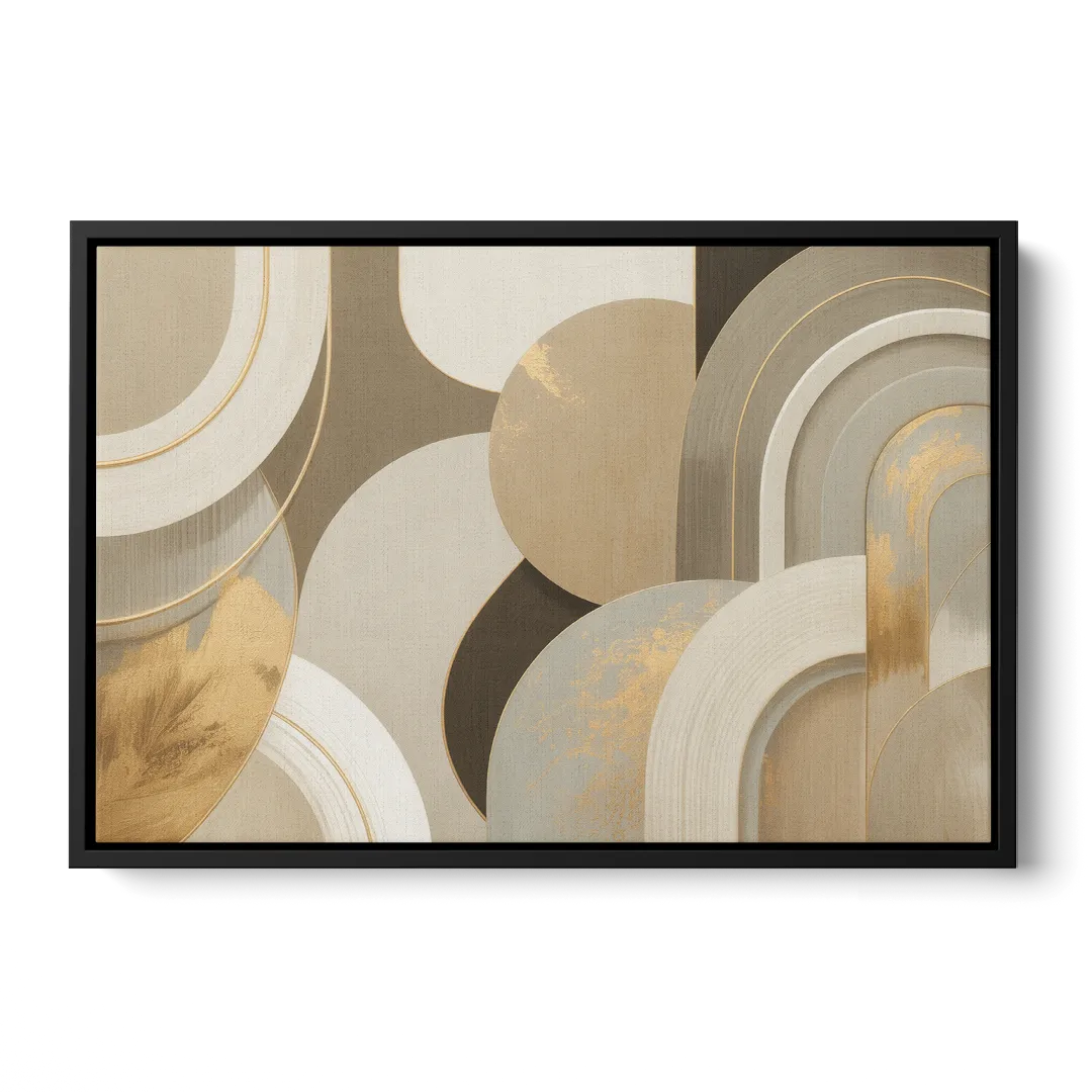 Geometric Elegance Beige Abstract - Black Frame Canvas