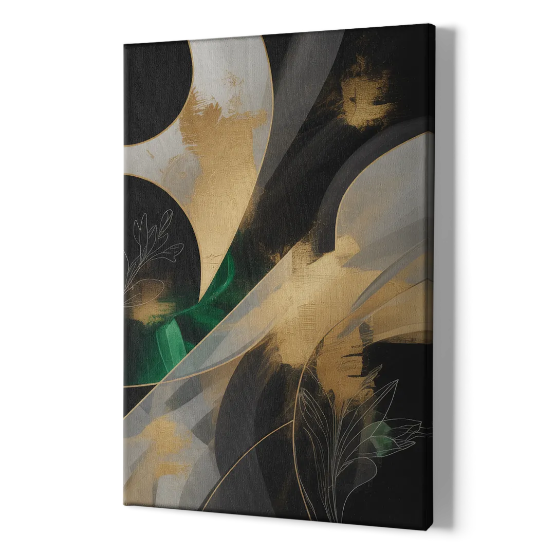 Geometric Elegance Black and Gold Abstract - Canvas Print Art Sides