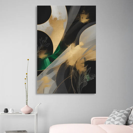 Geometric Elegance Black and Gold Abstract Living Room - Canvas Wall Art