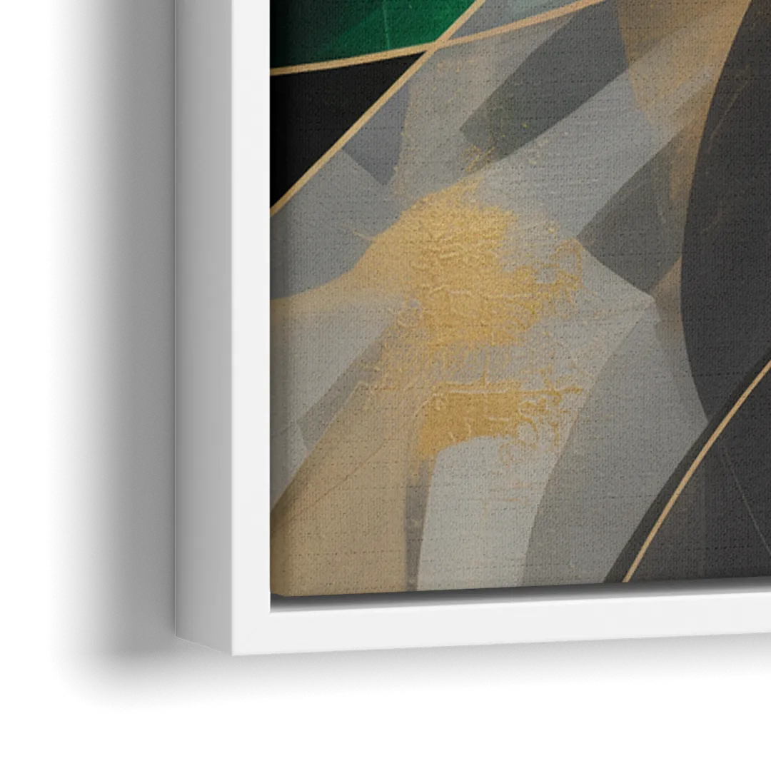 Geometric Elegance Black and Gold Abstract - Close-Up White Frame Canvas