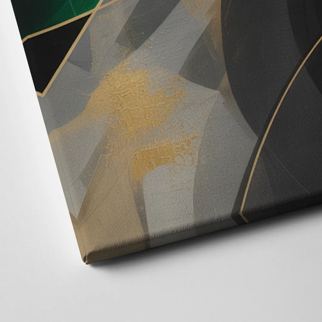 Geometric Elegance Black and Gold Abstract Canvas Close Up