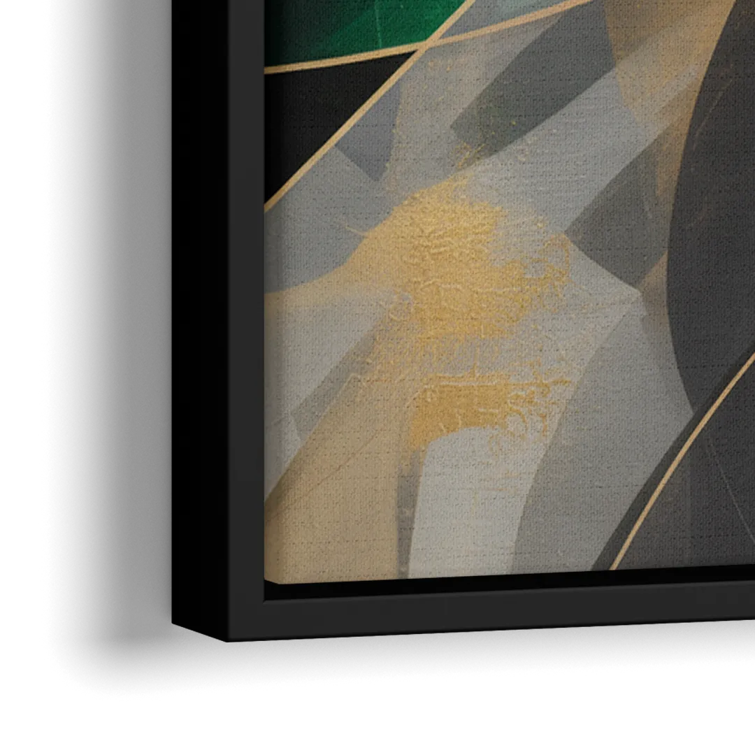 Geometric Elegance Black and Gold Abstract - Close-Up Black Frame Canvas
