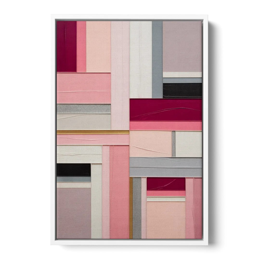 Geometric Elegance Pink Abstract - White Frame Canvas