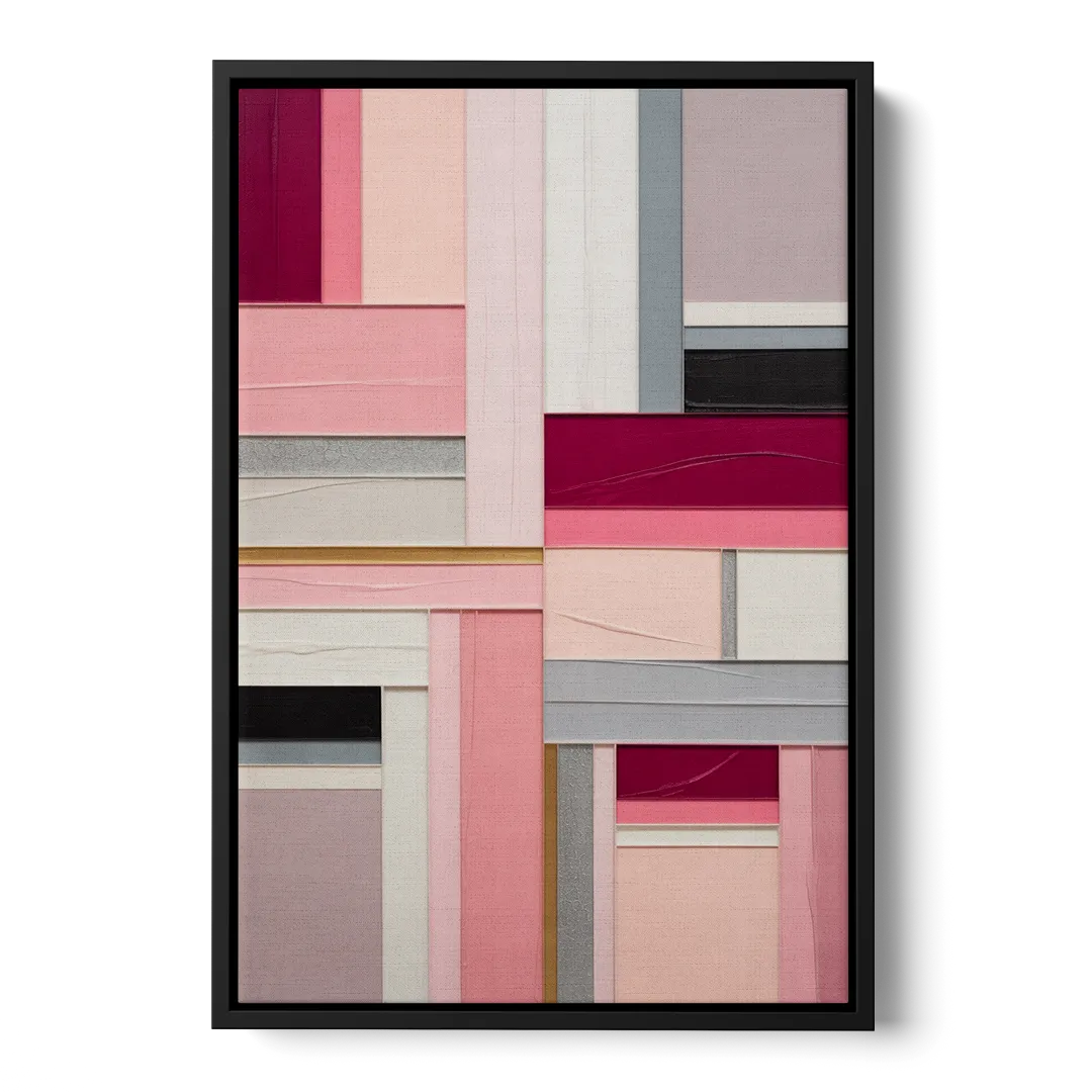Geometric Elegance Pink Abstract - Black Frame Canvas