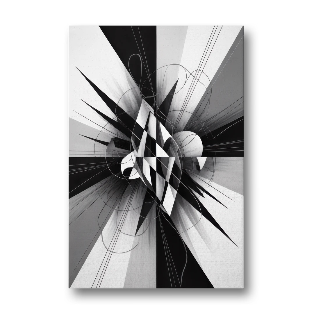 Geometric Elegance in Black and White Abstract - Canvas Wall Art - Front