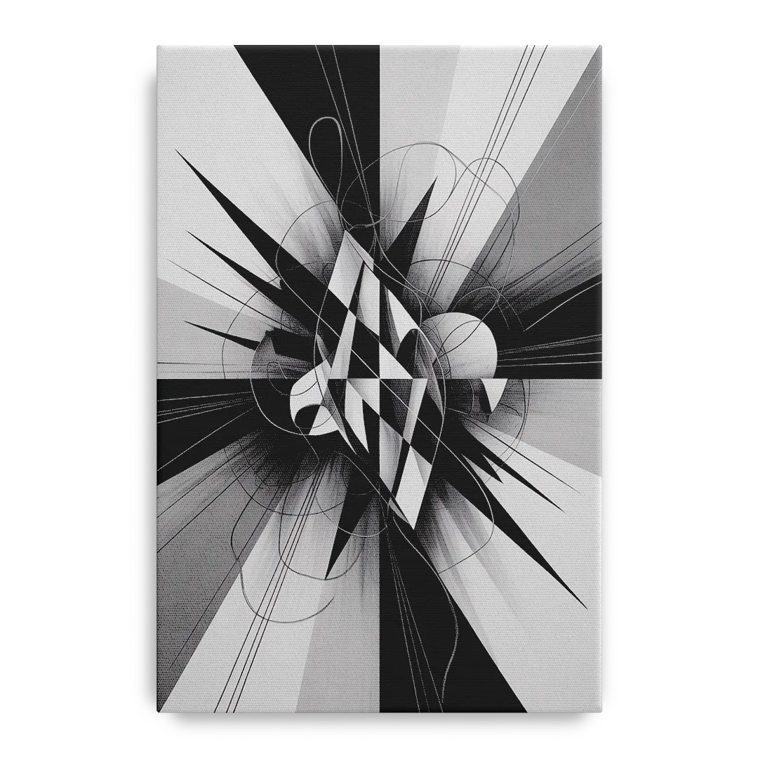 Geometric Elegance in Black and White Abstract - Canvas Wall Art