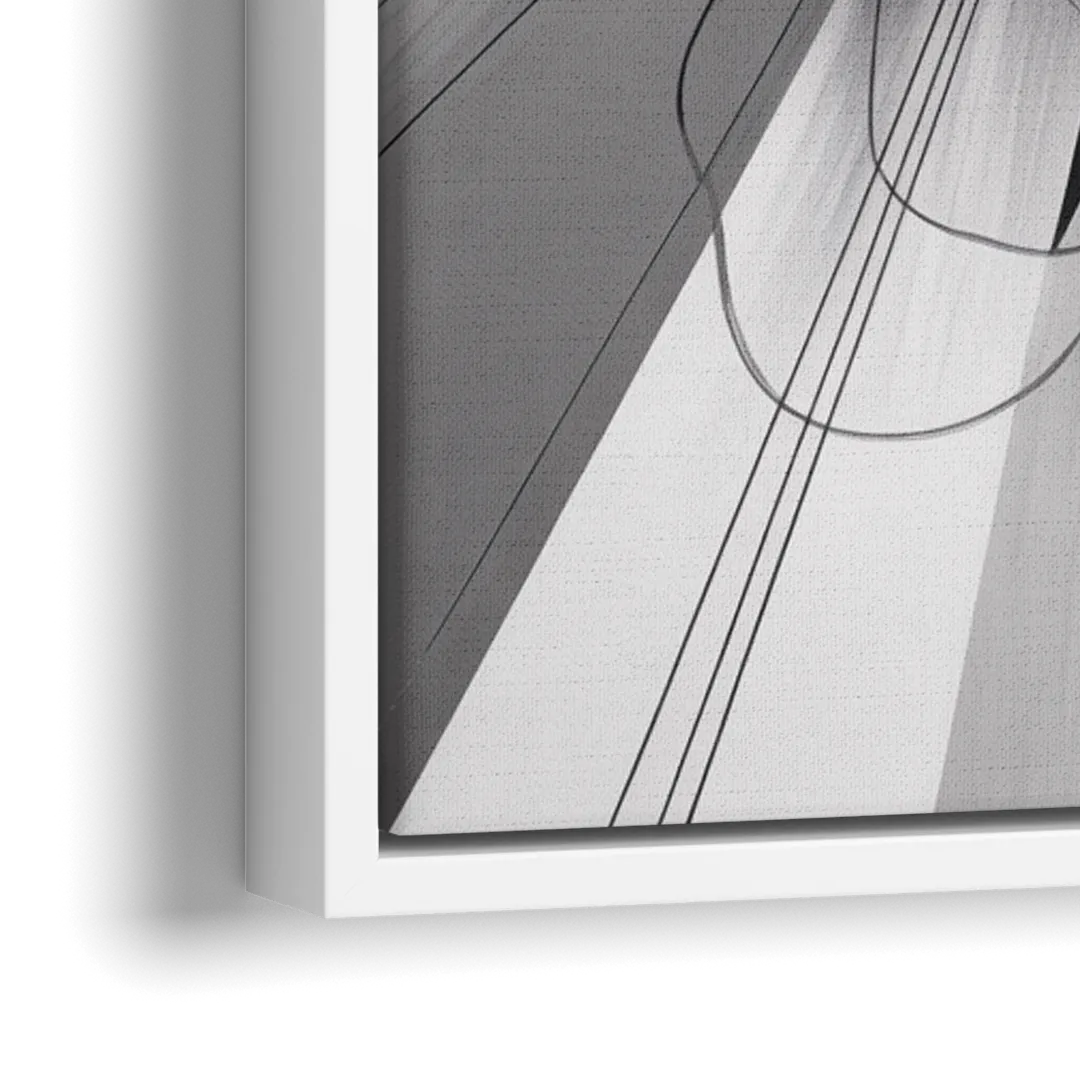Geometric Elegance in Black and White Abstract - Close-Up White Frame Canvas