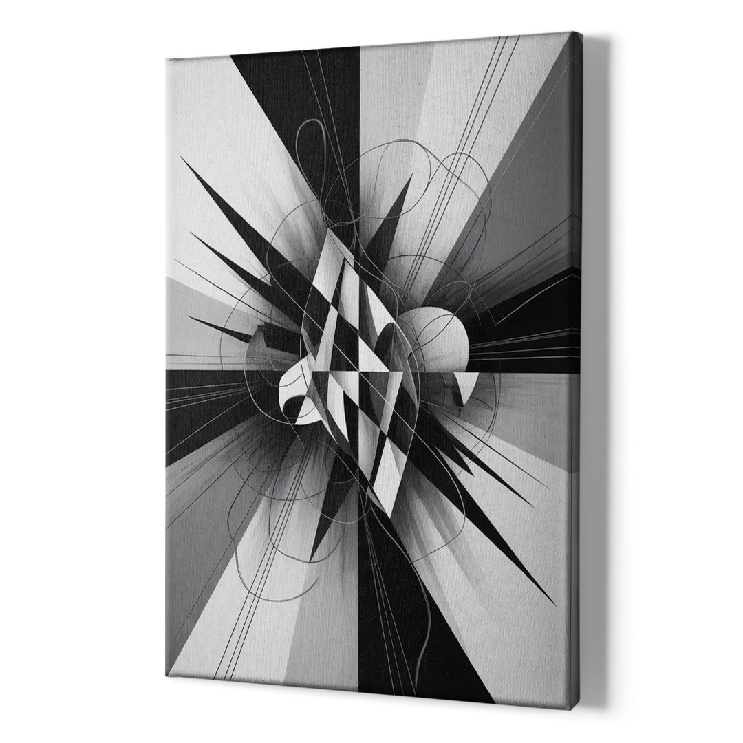 Geometric Elegance in Black and White Abstract - Canvas Print Art Sides