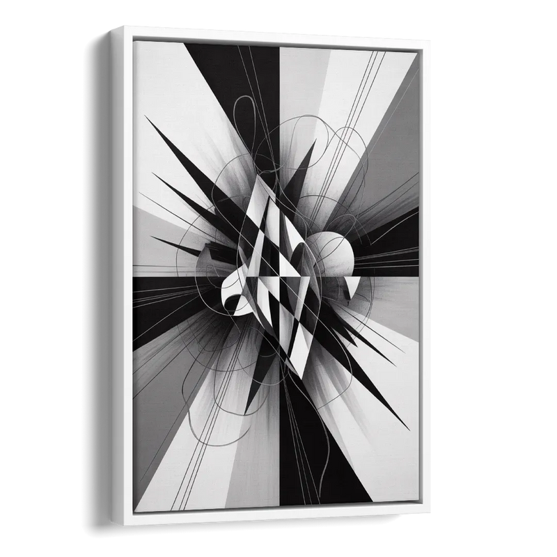 Geometric Elegance in Black and White Abstract Side - White Canvas Wall Art