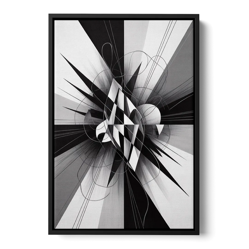 Geometric Elegance in Black and White Abstract Front - Black Canvas Wall Art