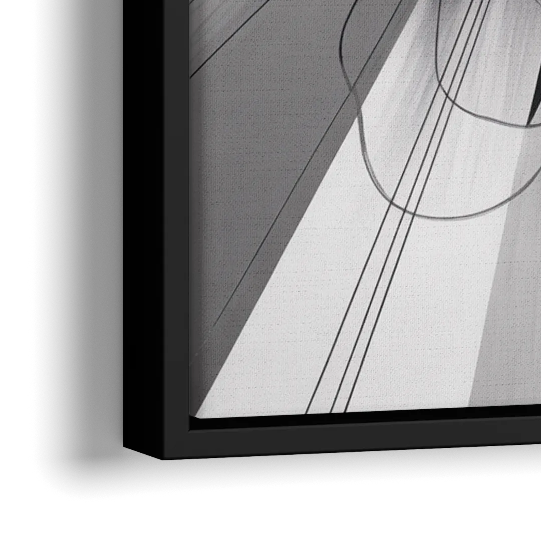 Geometric Elegance in Black and White Abstract - Close-Up Black Frame Canvas