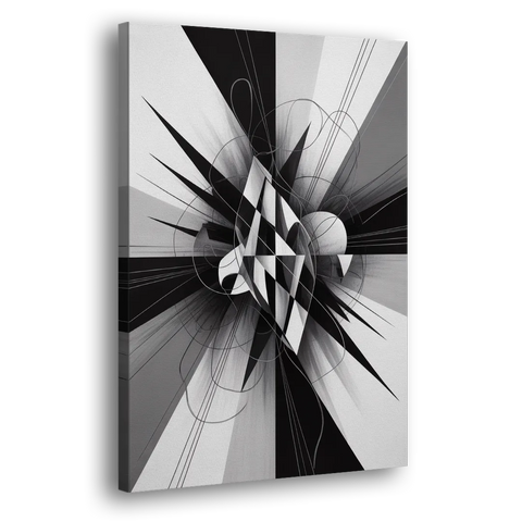 Geometric Elegance in Black and White Abstract - Canvas Wall Art