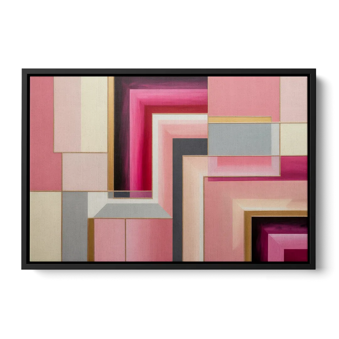 Geometric Elegance in Pink Abstract - Black Frame Canvas