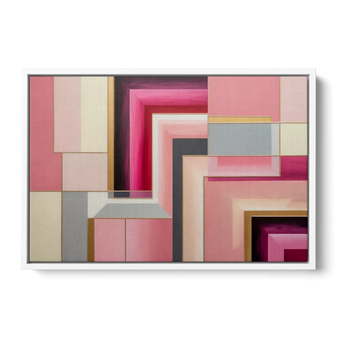 Geometric Elegance in Pink Abstract - White Frame Canvas
