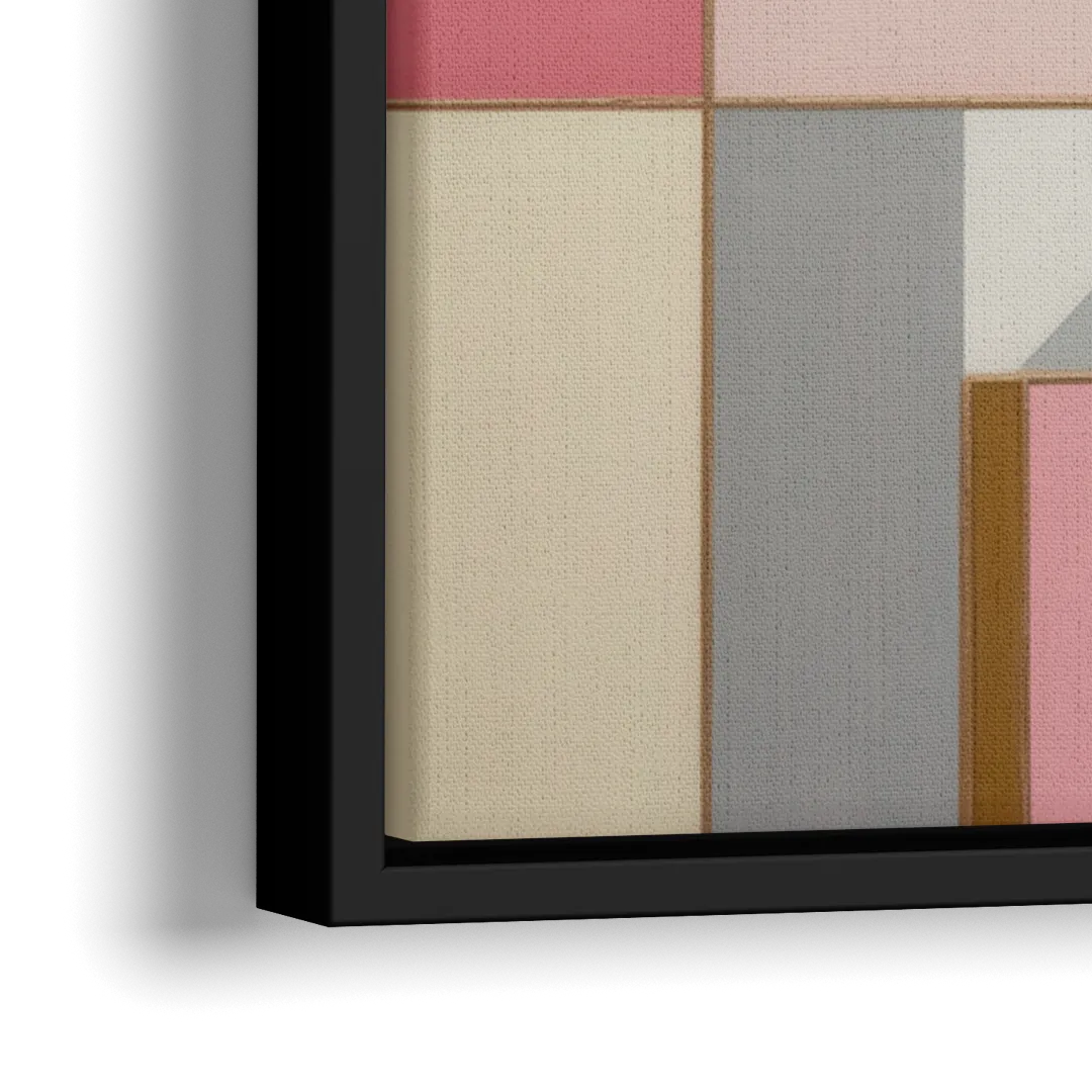 Geometric Elegance in Pink Abstract - Close-Up Black Frame Canvas